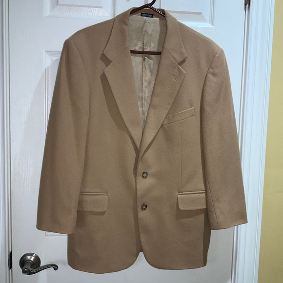 Oscar de la Renta wool / cashmere blend suit jacket blazer Sz 40R tan lined - Picture 1 of 6